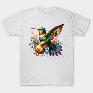 Ornate Hummingbird with string instrument T-Shirt